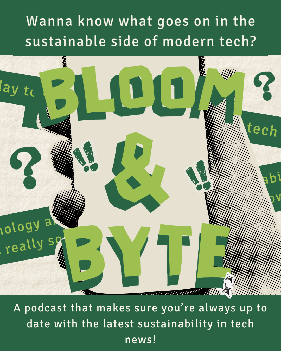 Bloom & Byte podcast promotional post with sustainable tech theme