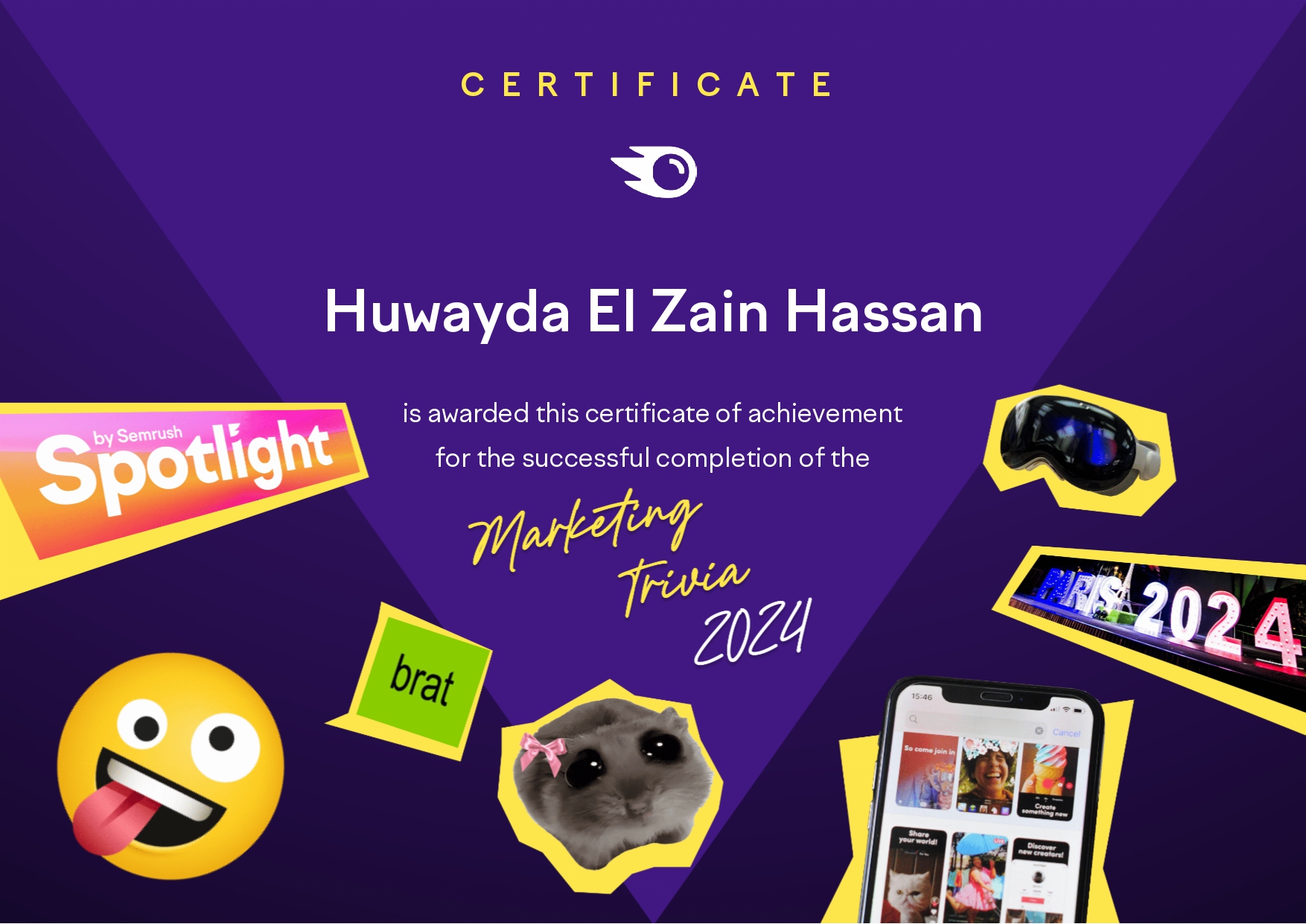 Semrush Marketing Trivia 2024 completion badge